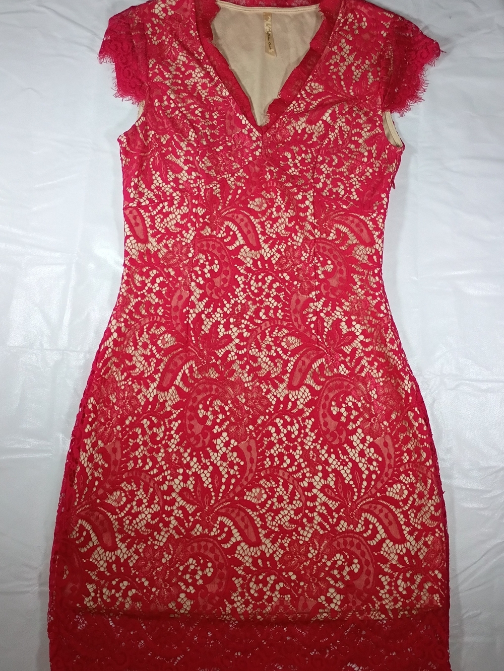 Red Lace Sheath Dress - Women